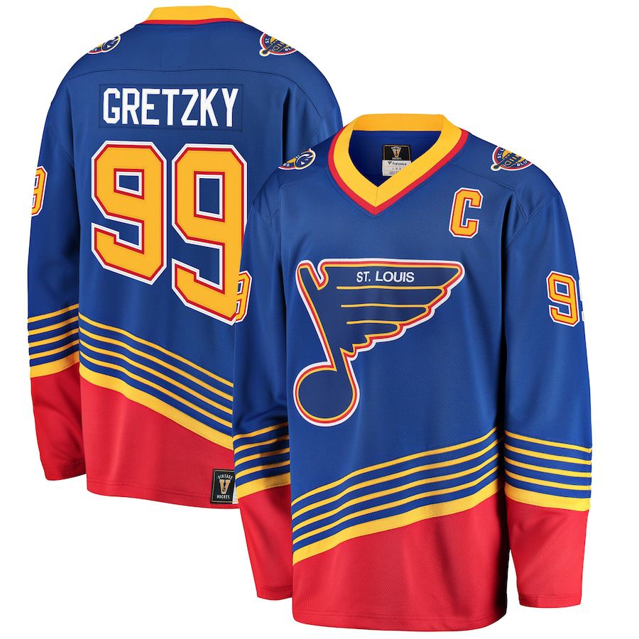 Men St. Louis Blues 99 Wayne Gretzky Fanatics Branded Blue Premier Breakaway Retired Player NHL Jersey